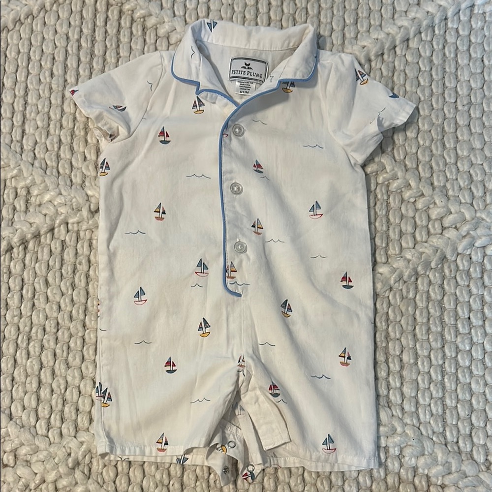 Nautical White and Blue Bodysuit with Anchor Pattern